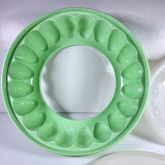 Tupperware Jelly Mold Jelly Ring Green 3 Piece 9.5 Inch Round 1202 Vintage - Picture 3 of 11